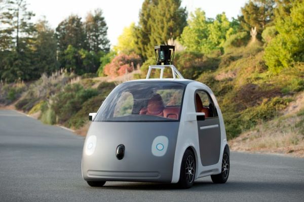 Thrill of the open road? Latest version of Google robocar comes without steering wheel, brake pedal, or accelerator pedal — car will drive humans, human's won't be able to drive car. Thinking among robocar technology developers is that human control must be eliminated for safety reasons. Photo via Recode.net.